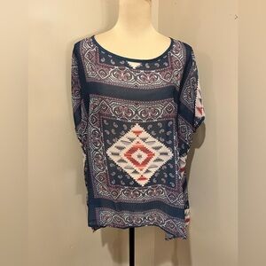 Tasha Polizzi Navy and Red Patterned Women's Top